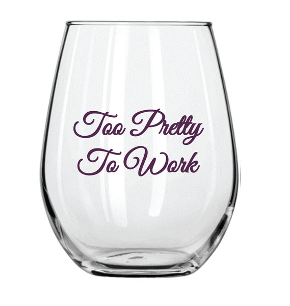 Women's Pink Kentucky Shape Socks with Too Pretty to Work Wine Glass Gift Basket