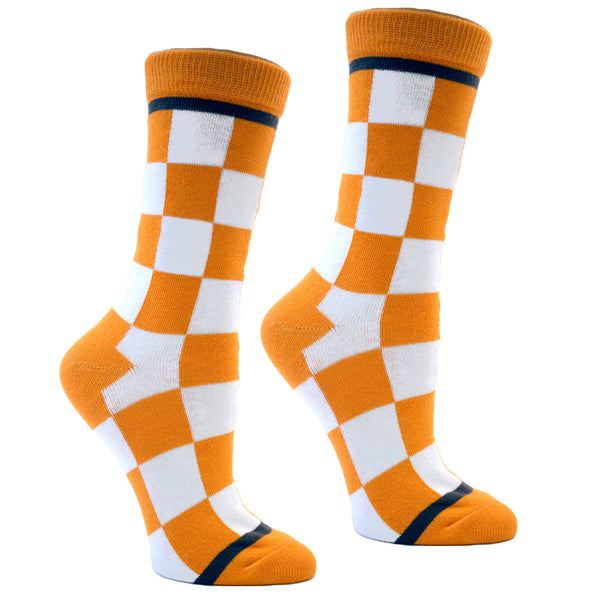 Checkerboard in Orange and White Women's Socks