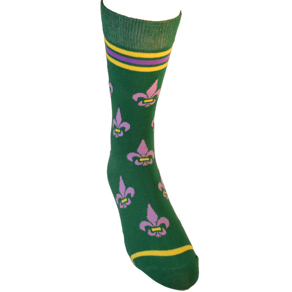 Fleur de Lis Shapes Yellow, Green and Purple Men's Socks
