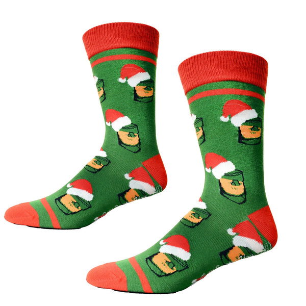 Bourbon Glasses with Santa Hats Men's Socks