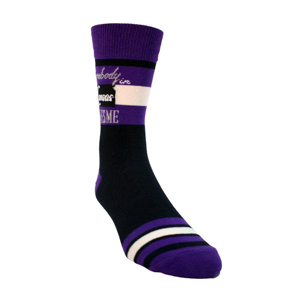 Somebody in Kansas Loves Me in Purple and Black Mens Socks