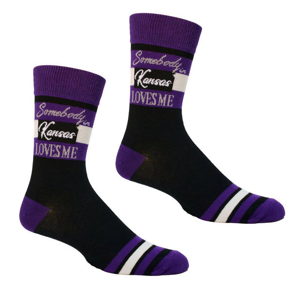 Somebody in Kansas Loves Me in Purple and Black Mens Socks