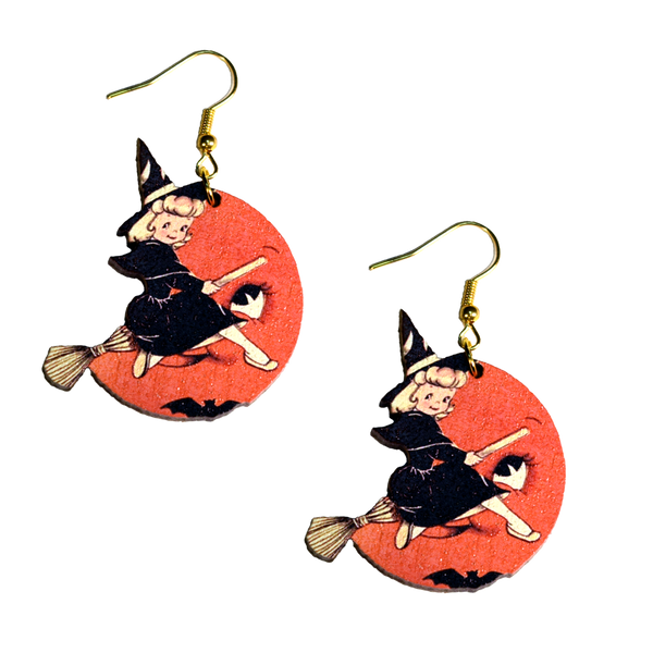Little Witch on Broom Earrings