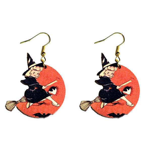 Little Witch on Broom Earrings