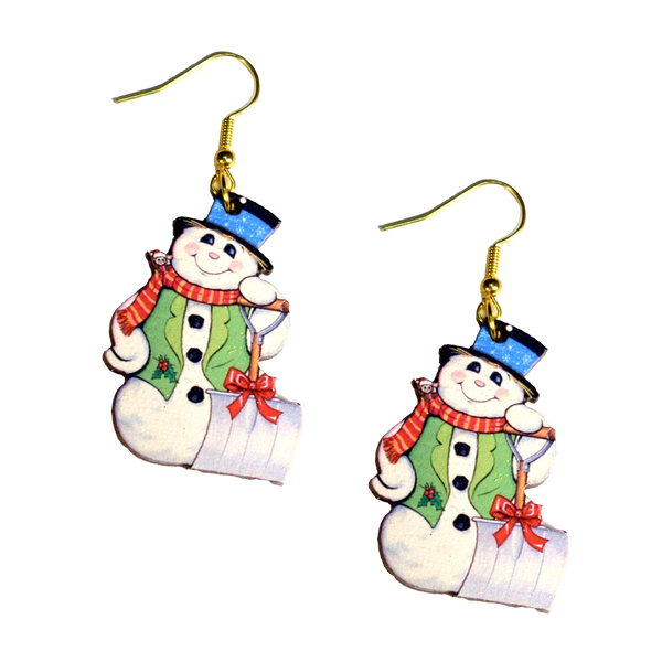 Vintage Snowman with Shovel Earrings