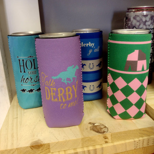 Derby Silk in Green and Pink Slim Koozie